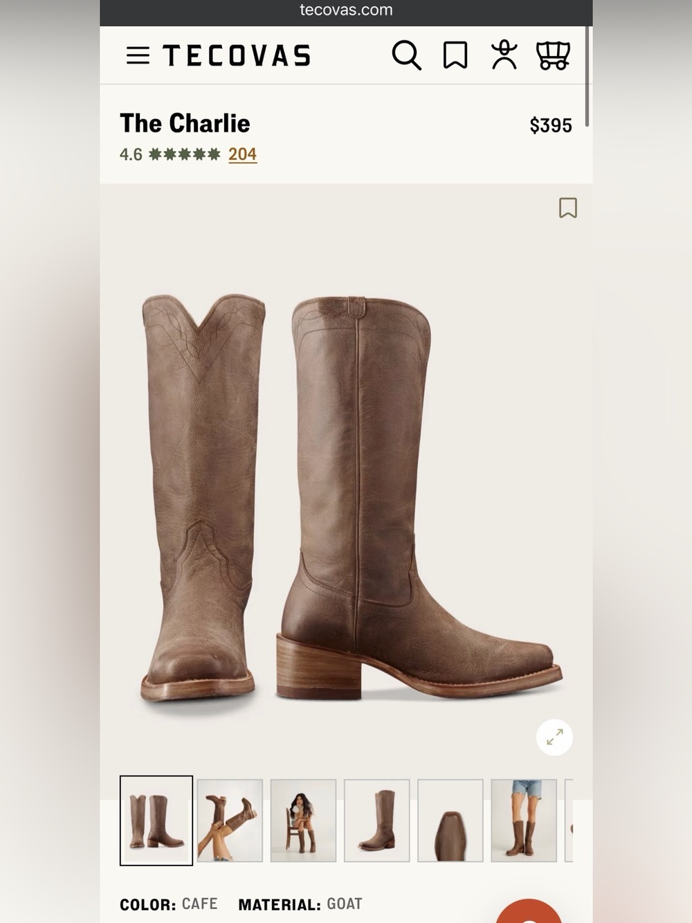 TECOVAS | Charlie Boot - Cafe | Size: 9